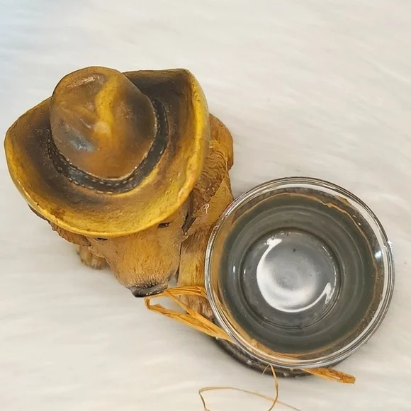 Western Cowboy Hat Yellow Labrador Retriever Dog Puppy Resin Candle Holder 6"x6" - Picture 15 of 16